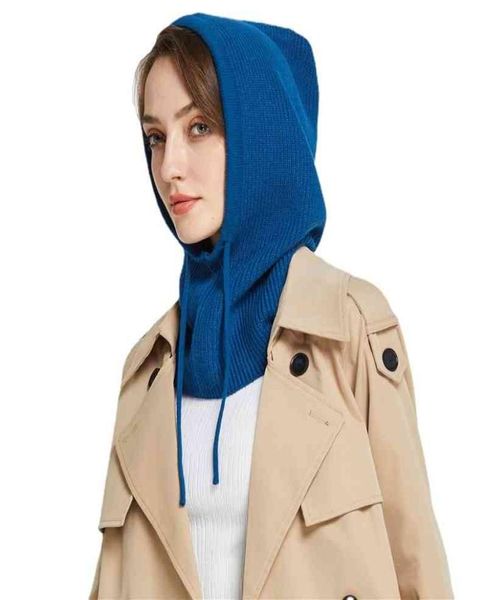 

sparsil knit scarf hood hat winter women cashmere beanie bonnet lady wool neckface protect balaclava skullies men hooded 29133100, Blue;gray