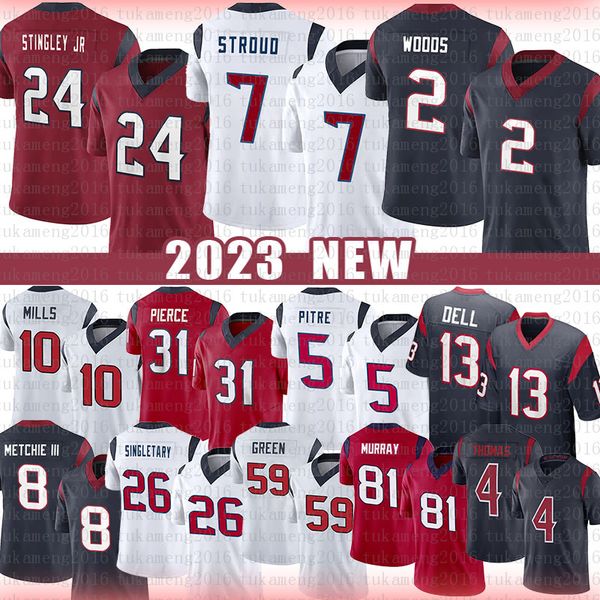

24 derek stingley jr. 7 cj stroud football jersey houstons texans robert woods davis mills dameon pierce jalen pitre tank dell john metchie, Black;red