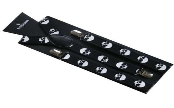 

new punk 1 inch wide black skull bone suspenders for mens01755113, Black;white