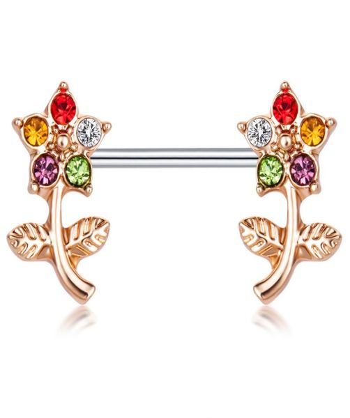 

nipple piercing cartilage whole body jewelry stainless steel doulbe flower nipple shield rings for women girls3923819, Silver