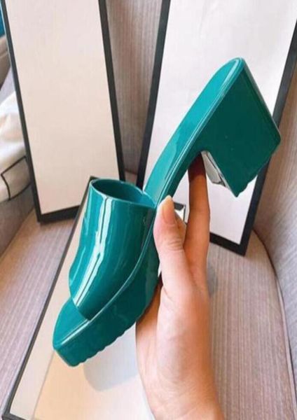 

women slippers thick bottom sandals chunky rubber slides platform alphabet lady slipper bright leather heel sandal fadhion beach s1000465, Black