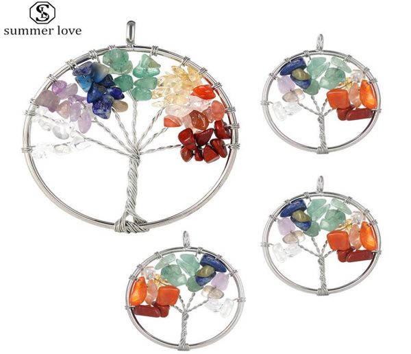 

7 chakra stone tree of life handmade wrapped pendants for fashion colorful charm jewelry accessories wholesale-z1068410, Bronze;silver