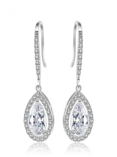 

slbridal vintage waterdrop cz wedding earrings drop teardrop cubic zircon bridal earring bridesmaids earring16968297, Silver