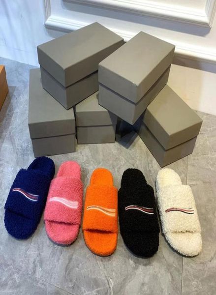 

2021 luxurys designers women ladies wool slippers slides winter fur fluffy furry warm letters sandals comfortable fuzzy girl flip 5560265, Black