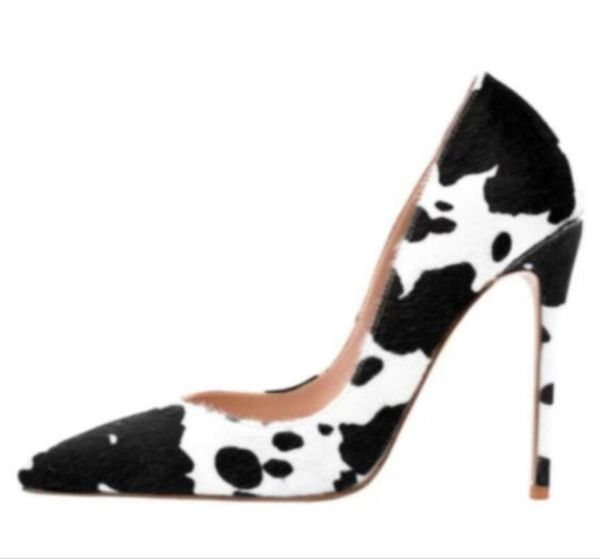 

2022 spring autumn new stiletto shoes high heels novel special cow pattern fashion print shoes chemical fiber women039s pu2076501, Black