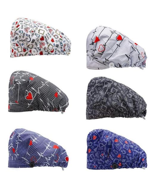 

cap fashion printed button work pharmacy adjustable caps lab clinic operation hat beauty salon nursing caps4299160