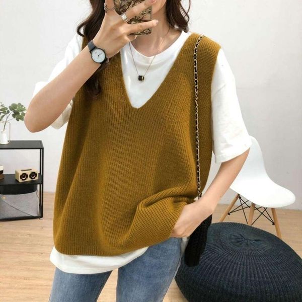 

retract style lazy v neck vest for women in spring loose slim looking large sized comfortable casual knitted, Black;white