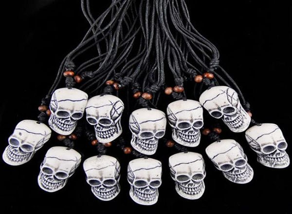 

jewelry whole 12pcs imitation yak bone carving halloween horror skeleton skull head pendants necklace gifts for men women0394077899, Silver