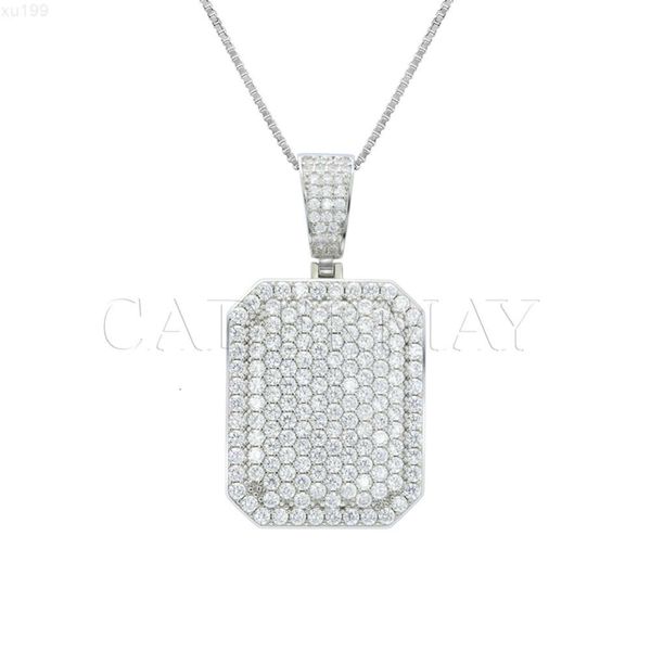 

hip hop bling full moissanite plated sliver square pendant with cuban chain jewelry necklace, Silver