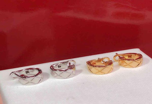 

2021 trend brand pure 925 sterling silver jewelry gold color earrings for women lozenge design wedding party ear pin c2162096, Golden;silver