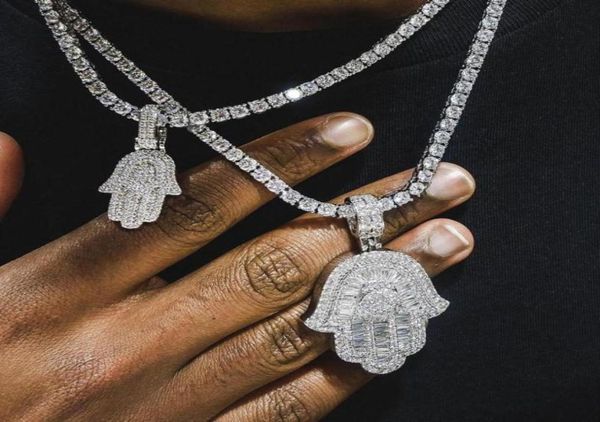 

5a cubic zirconia hip hop bling men boy jewelry hiphop rock baguette cz hamsa hand tennis chain necklace8663867, Golden;silver