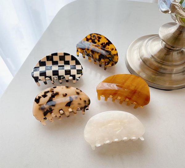 

woman hair accessories hairpins barrettes women acetate white checkerboard half circlehair clips lady hair claws crab headwear orn8266005, Slivery;white