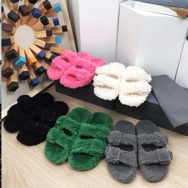 

luxury wool slides designer women fur slippers winter fuzzy girl warm sandals comfortable flip flop fluffy furry slipper no470, Black