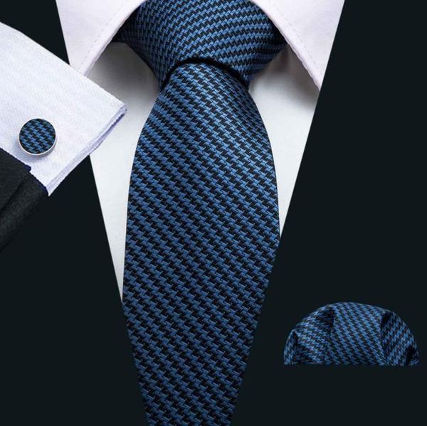 

mens luxury silk tie with cufflink pocket square for wedding party business n50102091072, Black;blue