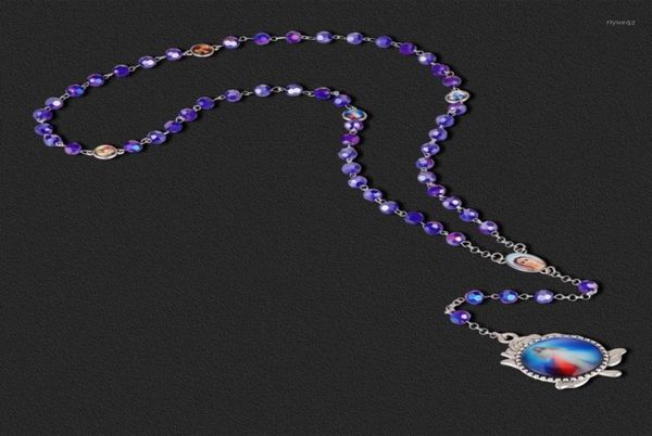 

pendant necklaces rose christ jesus catholic paternosters rosary necklace long blue glass prayer beads chain religious communion j3417810, Silver