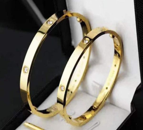 

with box charm bracelet bangles women mens 4cz titanium steel screw screwdriver bracelets gold silver nail bracelet couples gift j9050660, Black