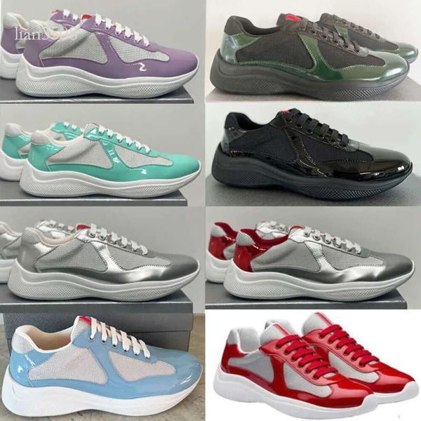 

designer runner trainers men america's cup xl leather sneakers patent leather flat trainers black mesh lace-up casual