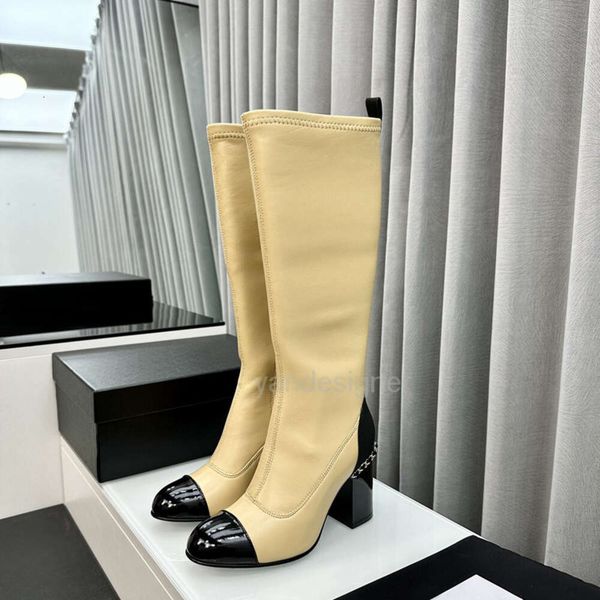

designer boots shoes slippers 2023 autumn and winter new thick heel high barrel boots long show legs thin, Black