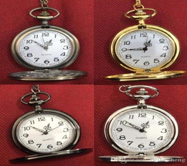 

whole 4colors quartz watches chain bronze polished double face pocket watches4683580, Slivery;golden