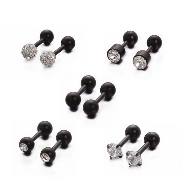 

yoursfs 5 pairs zircon screw stud earrings fashion jewelry stainless steel woman christmas gift7008623, Golden;silver