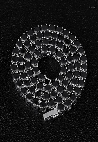 

dnschic iced out tennis necklace 5mm white gold chain line with black cz for men women hip hop jewelry rapper street fashion14140329, Silver