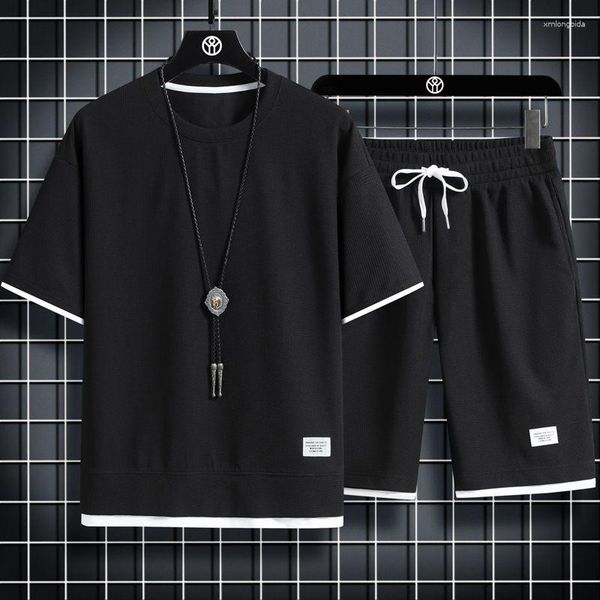 

men's tracksuits two piece set linen fabric casual t-shirt and shorts mens sports suit fashion short sleeve tracksuit men suits, Gray