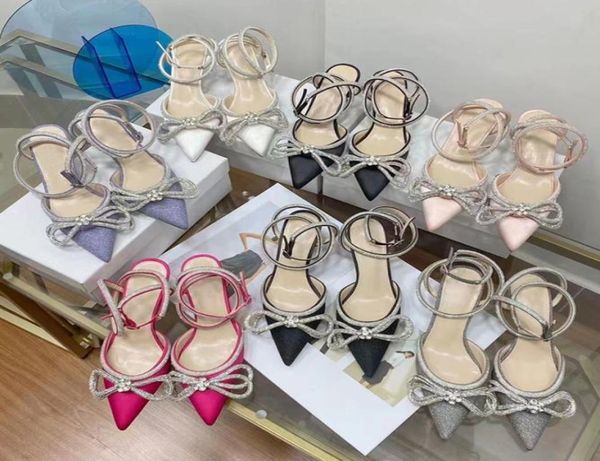 

fashion machs dress shoes 60 silk satin double women shoes with bow crystal sandals wedding party pointed toes high heels bowtie s8417410, Black