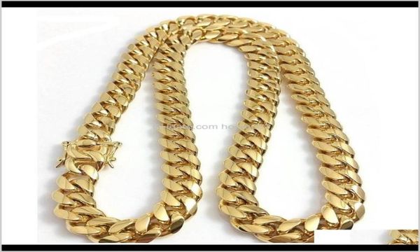 

necklaces pendants drop delivery 2021 10mm 12mm 14mm miami cuban link mens 14k gold plated chains high polished punk curb stainl5479545, Silver