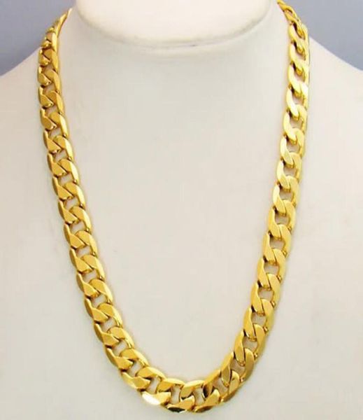 

classics 24k real yellow solid gold gf mens necklace 24inch curb link 10mm jewelry 6486141, Silver