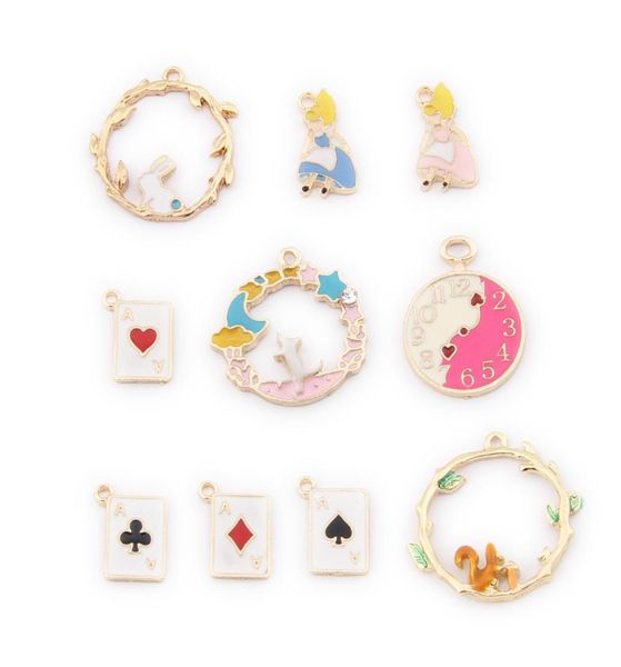 

100pcs diy accessories enamel clock squirrel alice in wonderland bunny charms delicate kc golden series earrings bracelet pendant7470553, Bronze;silver