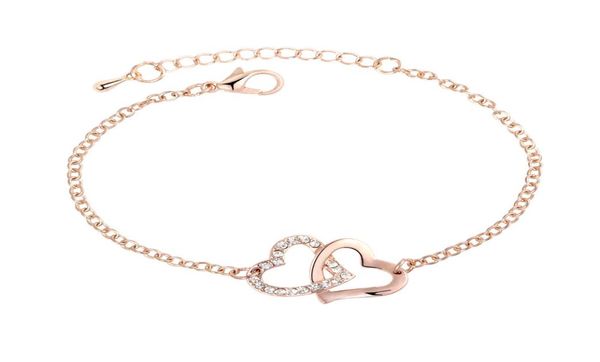 

fashion crystal double heart charm bracelets for women bangle jewelry gold color link chain bracelet wedding love costume pulseira3617573, Black