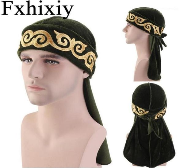 

muslim men print bandana turban hat wigs velvet durags doo headwrap plated cap biker headwear pirate hair accessories19907733, Blue;gray