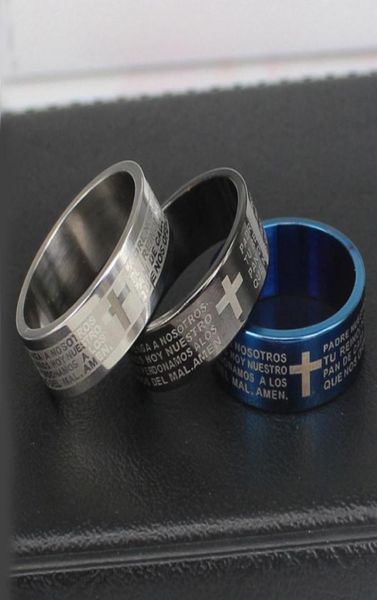 

stainless steel spanish scripture finger ring for men women black blue silver fashion rings factory direct price7418659