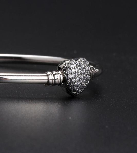 

heart shaped cz pave clasp bangle bracelet sets original box for 925 sterling silver charm bracelets women gift jewelry4769750, Black