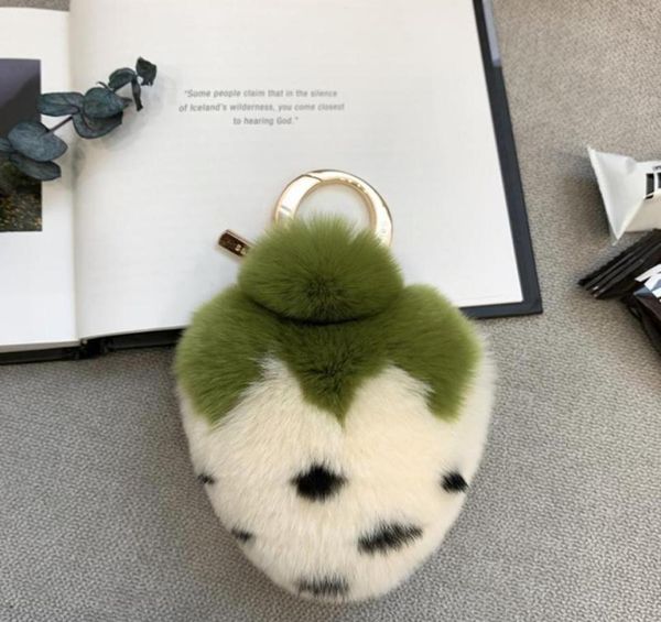 

keychains ringpendant keychain carcharmpendant lady039s bag pendant real rex fur fashion toy strawberry trinket2383715, Silver