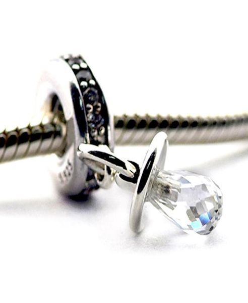 

pacifier, clear cz 100% 925 sterling silver beads fit charms bracelet authentic diy fashion jewelry2208643, Black