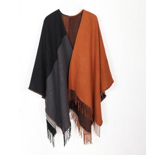 

scarves fashion women winter autumn knitted cashmere poncho capes shawl wrap cardigans sweater coat elegant scarf cloak warm overc9171512, Blue;gray