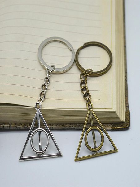 

fashion keychain deathly hallows bronze silver color pendant diy men jewelry car key chain ring holder souvenir for gift9081721