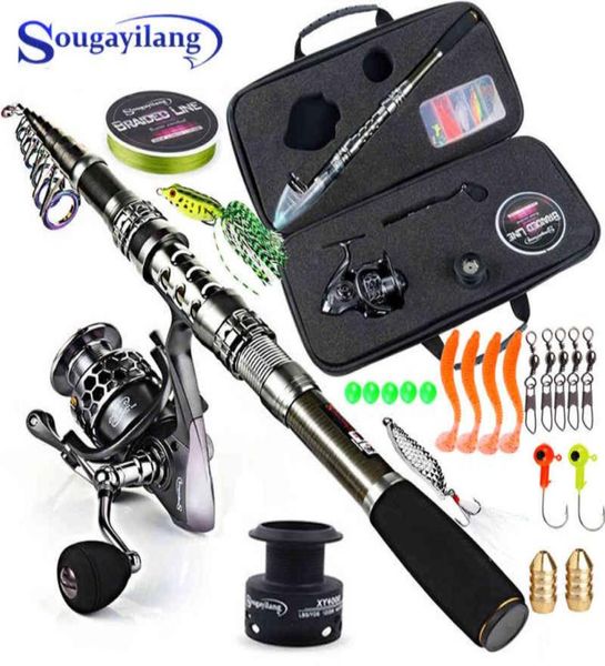

sougayilang and combo telescopic rod spinning reel with spool fishing hooks lure line bag full kit1997925