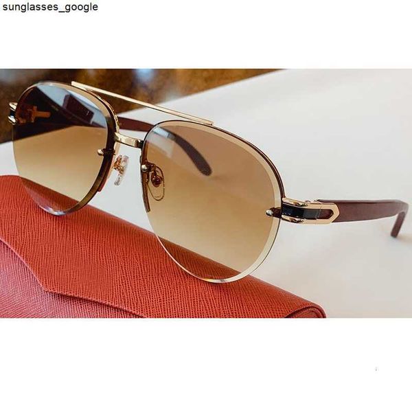 

fashion carti designer cool sunglasses oversized designer frameless wooden legs driving glasses rectangular shape for men woman eyewear acce, White;black
