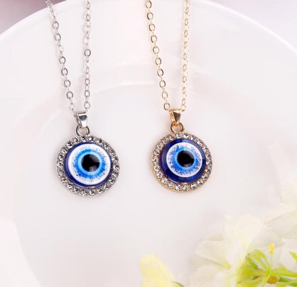 

simple evil eye thin pendant women jewelry necklace turkish lucky fashion gold color choker chain round heart female friend gift5266174, Silver