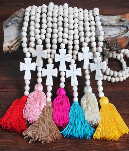 

long decorative necklace female white wood handmade beaded tassel sweater chain1357503, Silver
