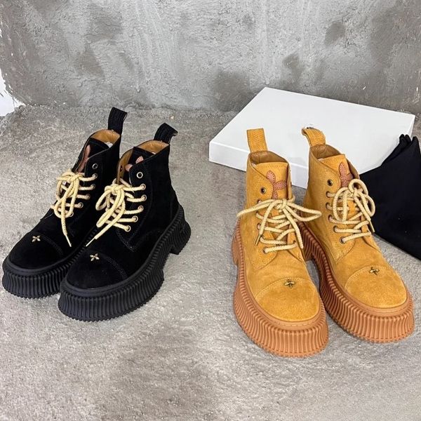 

designer lace-up boots women's short boots smfk martin boots luxury vintage suede thick bottom lace-up western boots black brown desert