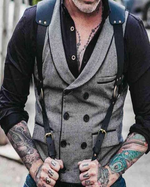 

vintage leather suspender men medieval renaissance harness punk chest shoulder belt strap suspensorio apparel accessories8844498, Black;white