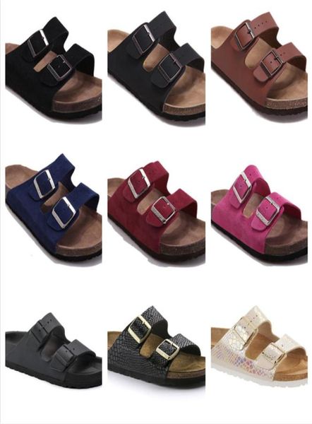 

new style men genuine leather slippers women sandals double buckle famous brand men shoes summer beach with orignal b5485853, Black