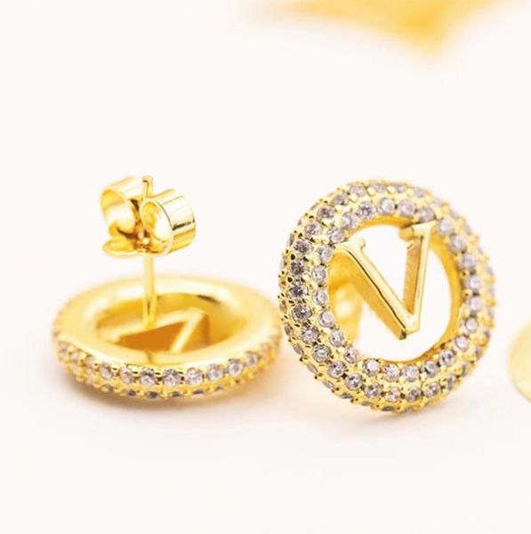 

fashion earrings classic hoops charm with stone studs designer simple earing for man womens 2 styles5611052, Golden