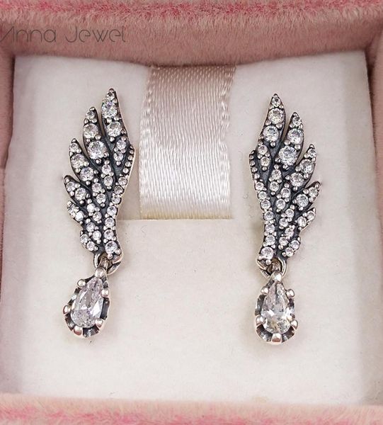

authentic 925 sterling silver dangling angel wing stud earrings luxury for women men girl valentine day birthday gift 298493c013899630, Golden;silver