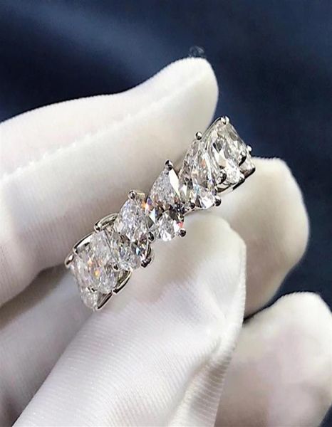 

925 sterling silver dropshaped cut row diamond platinu moissanite engagement wedding band rings for women gift192q8783585, Golden;silver