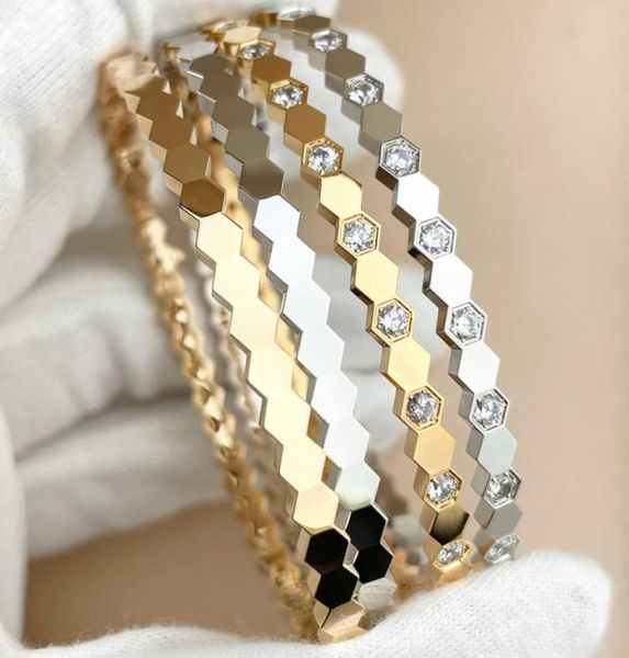 

18k gold plated 925 sterling silver honeycomb bangle brand designers geometric bracelets high classic bracelet for ladies birthday6281877, Black