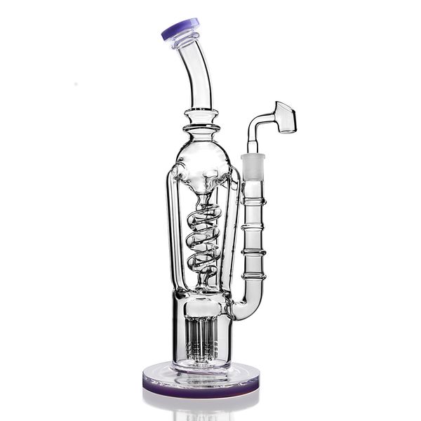 13 Inch Thick Unique Double Recycler pipes fab egg arms tree Glass Bong Purple Heady Glass Percolator Water Pipes Oil 14MM Female Joint shisha shower head percolator